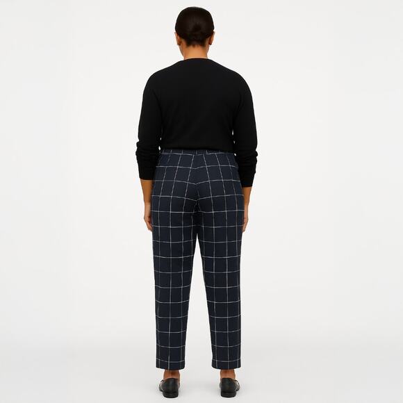 A293-B โข Navy High-Rise Plaid Ankle Windowpane Knit Trousers Pants - Picture 4 of 4